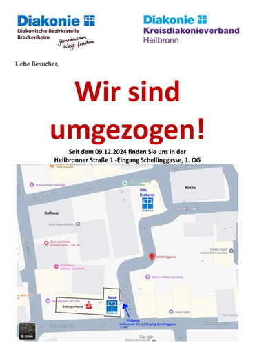 Diakonische Bezirksstelle Brackenheim ab 09.12.2024 in der Heilbronner Straße 1 (Eingang Schellinggasse)